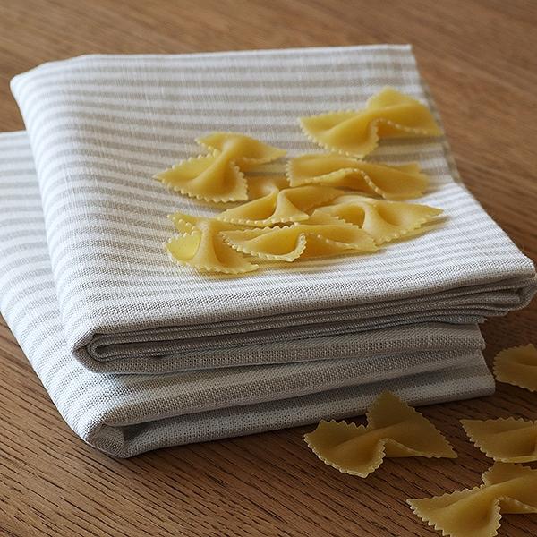 Linenme Set Of 2 Tea Towels Beige Striped Linen Cotton Jazz