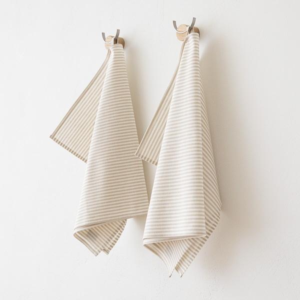 linenme Set of 2 Tea Towels Beige Striped Linen Cotton Jazz