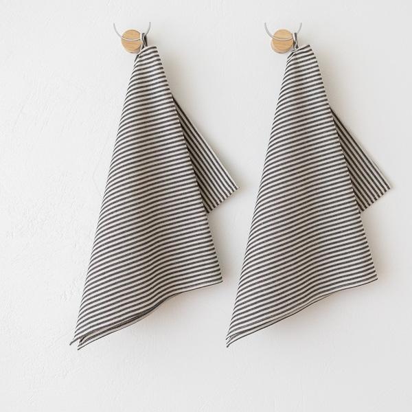 Linenme Set Of 2 Tea Towels Black Striped Linen Cotton Jazz