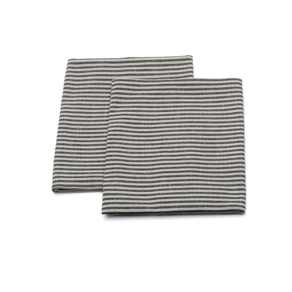 Linenme Set Of 2 Tea Towels Black Striped Linen Cotton Jazz