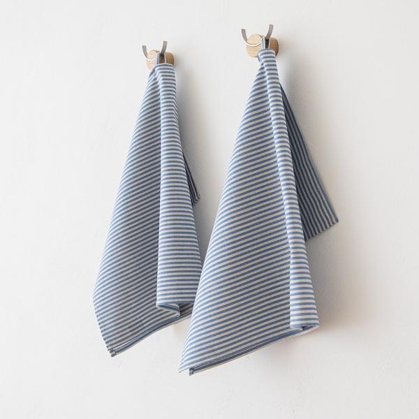 linenme Set of 2 Tea Towels Blue Striped Linen Cotton Jazz