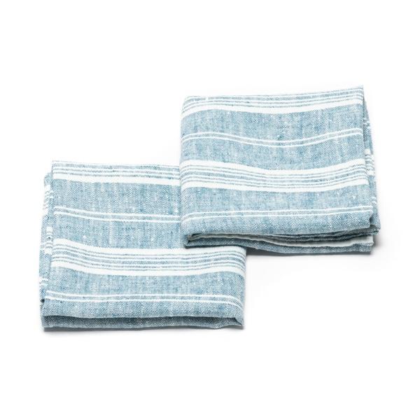 Linenme Set Of 2 Tea Towels Marine Blue Multi Striped Linen
