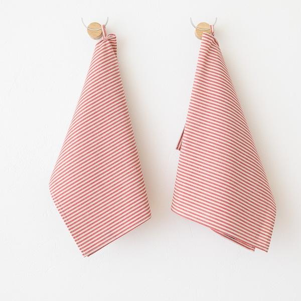 Linenme Set Of 2 Tea Towels Red Striped Linen Cotton Jazz