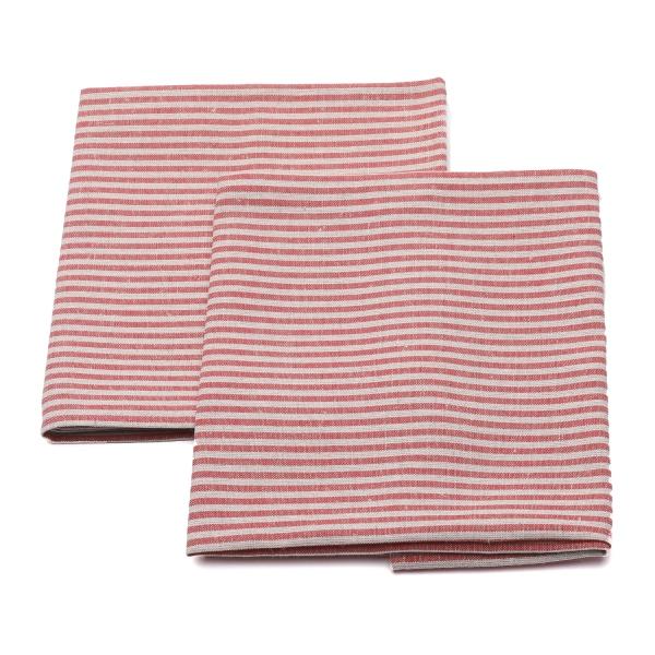 Linenme Set Of 2 Tea Towels Red Striped Linen Cotton Jazz