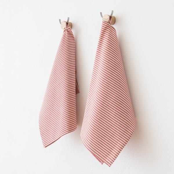 linenme Set of 2 Tea Towels Red Striped Linen Cotton Jazz