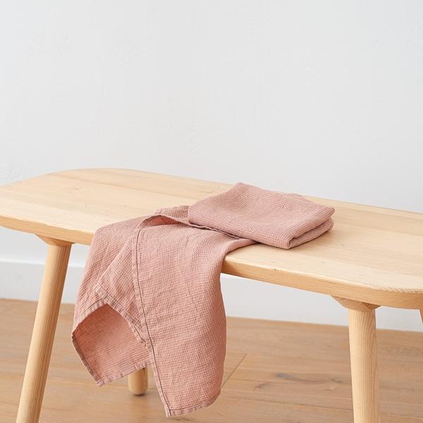 Linenme Set Of 2 Vintage Rose Linen Waffle Hand Towels Washed