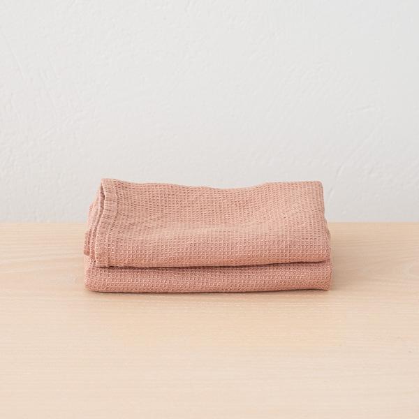linenme Set of 2 Vintage Rose Linen Waffle Hand Towels Washed