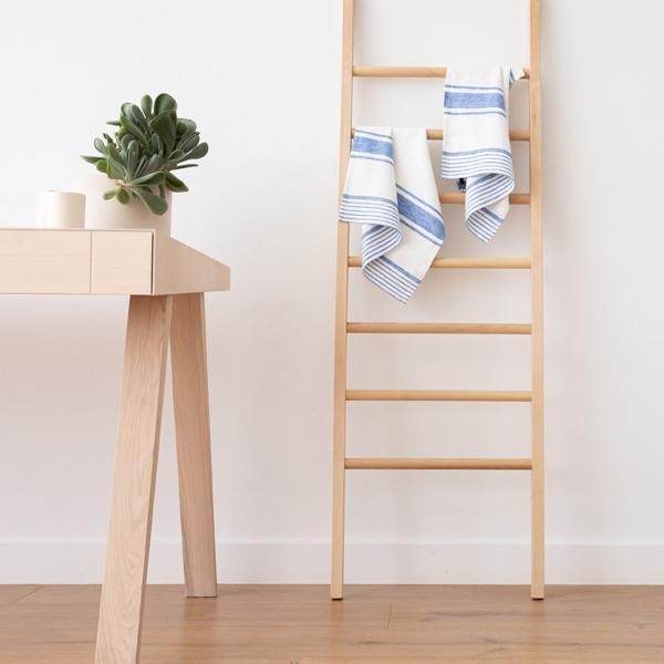 Linenme Set Of 2 White Blue Striped Linen Tea Towels Tuscany