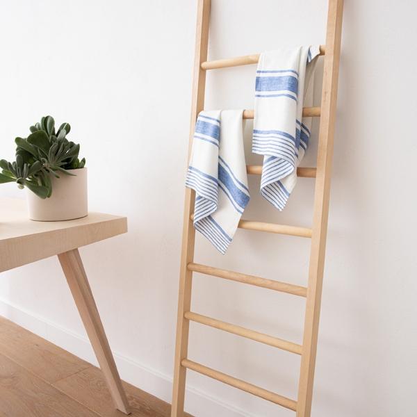 Linenme Set Of 2 White Blue Striped Linen Tea Towels Tuscany