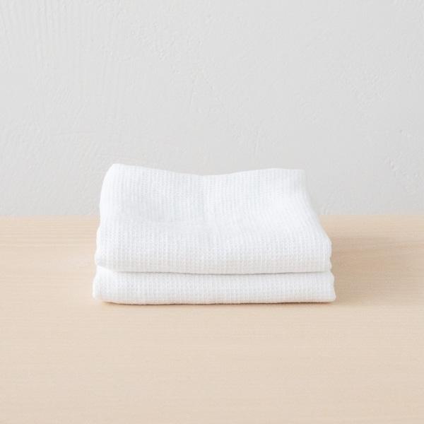 linenme Set of 2 White Linen Waffle Hand Towels Washed