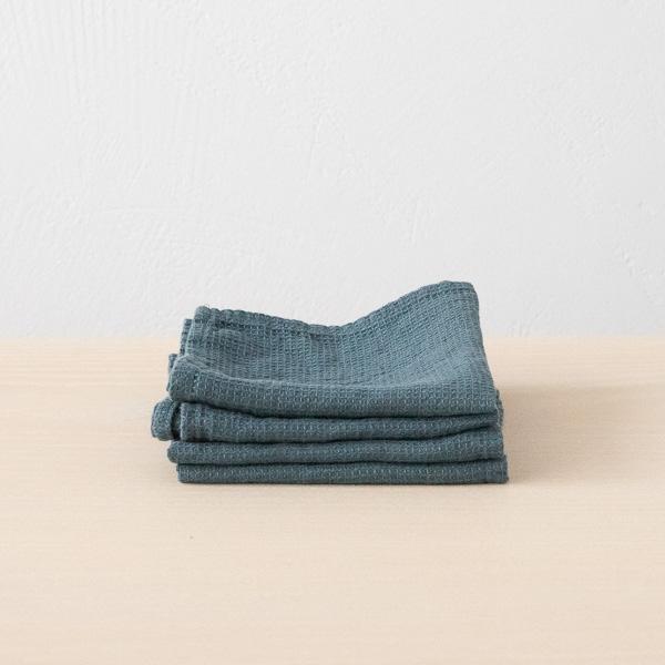 linenme Set of 4 Balsam Green Linen Wash Cloths Waffle