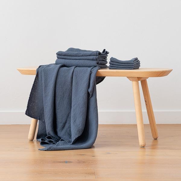 Linenme Set Of 4 Blue Linen Waffle Wash Cloths Washed