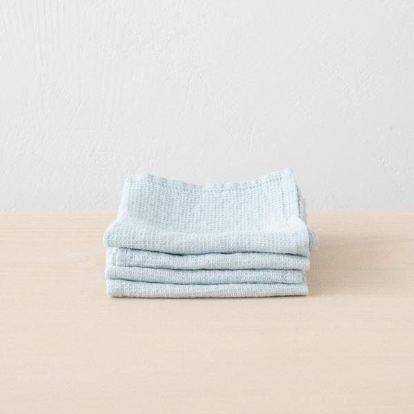 linenme Set of 4 Ice Blue Linen Cloths Washed Waffle