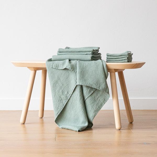 Linenme Set Of 4 Spa Green Linen Wash Cloths Waffle