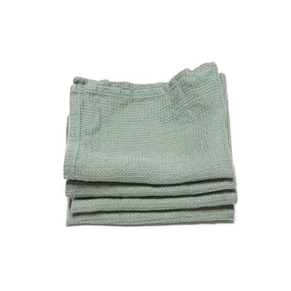 Linenme Set Of 4 Spa Green Linen Wash Cloths Waffle