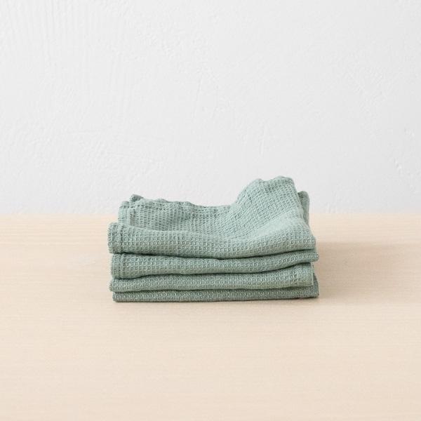 linenme Set of 4 Spa Green Linen Wash Cloths Waffle