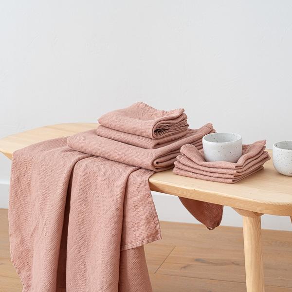 Linenme Set Of 4 Vintage Rose Linen Waffle Wash Cloths Washed
