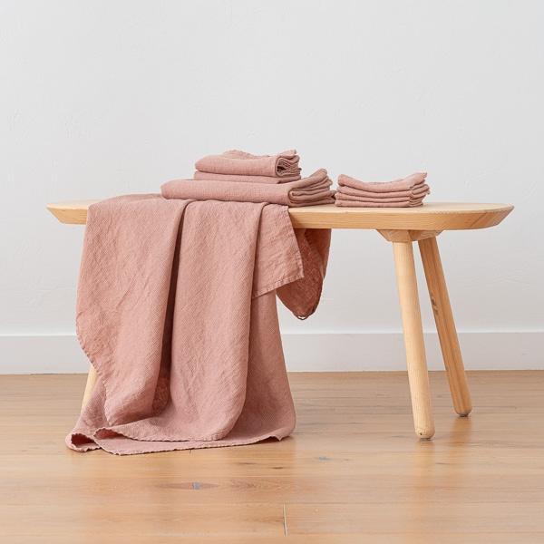 Linenme Set Of 4 Vintage Rose Linen Waffle Wash Cloths Washed