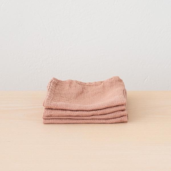 linenme Set of 4 Vintage Rose Linen Waffle Wash Cloths Washed