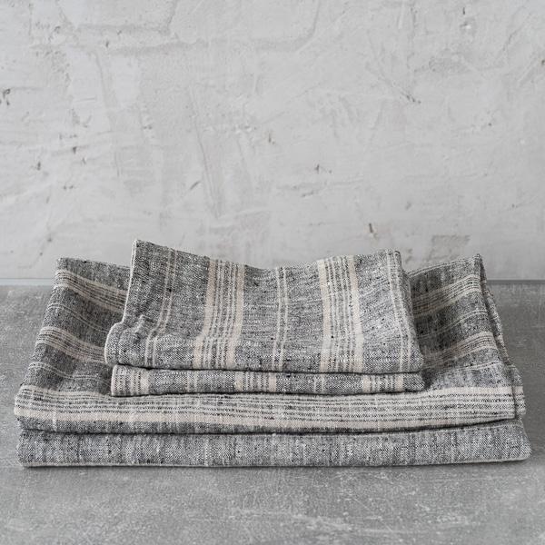 Linenme Set Of Black Natural Linen Bath Towels Multistripe