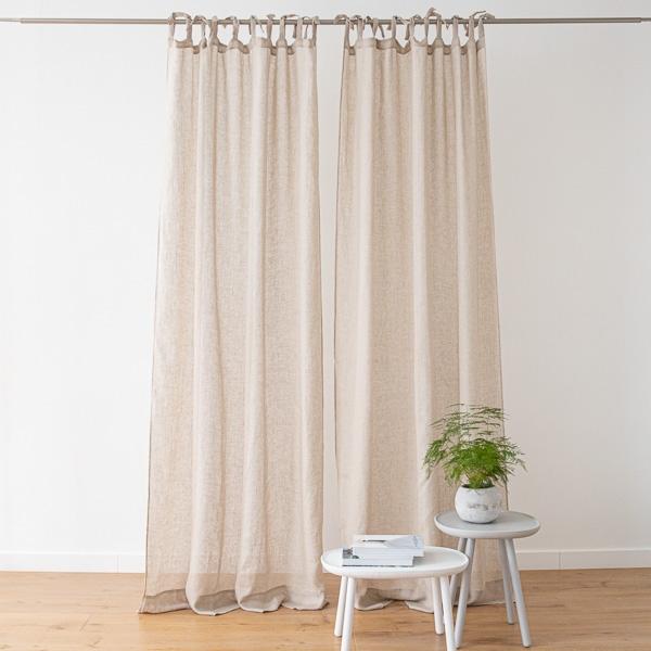 linenme Sheer Linen Curtain With Ties Natural Garza