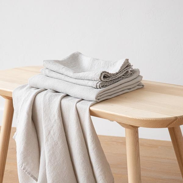 linenme Silver Linen Bath Towels and Hand Towels Washed Waffle