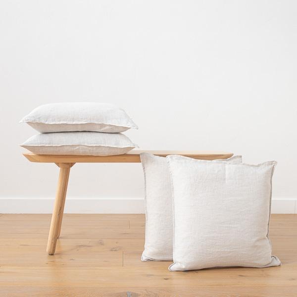 linenme Silver Linen Cushion Cover Stone Washed Rhomb