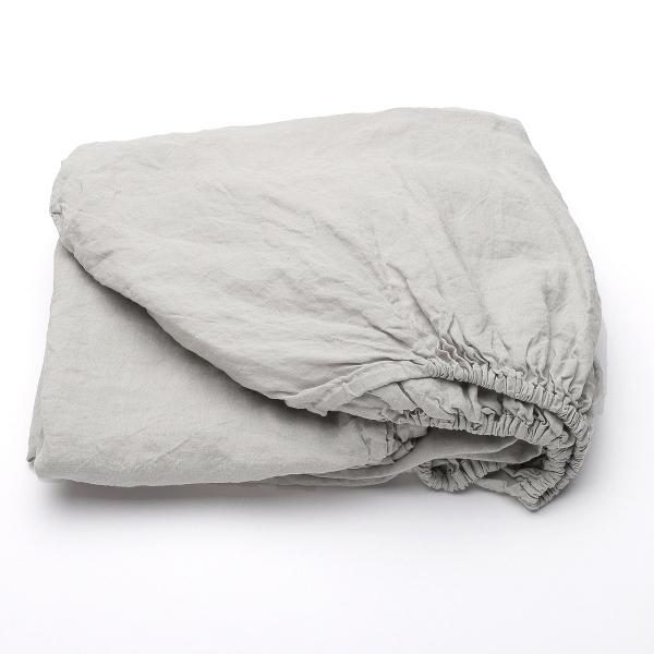Linenme Silver Linen Deep Fitted Sheet Stone Washed