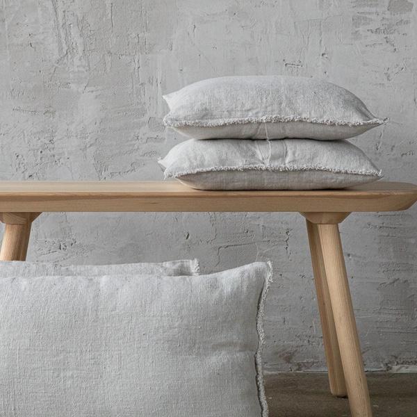 Linenme Silver Rustic Linen Cushion Cover With Fringes