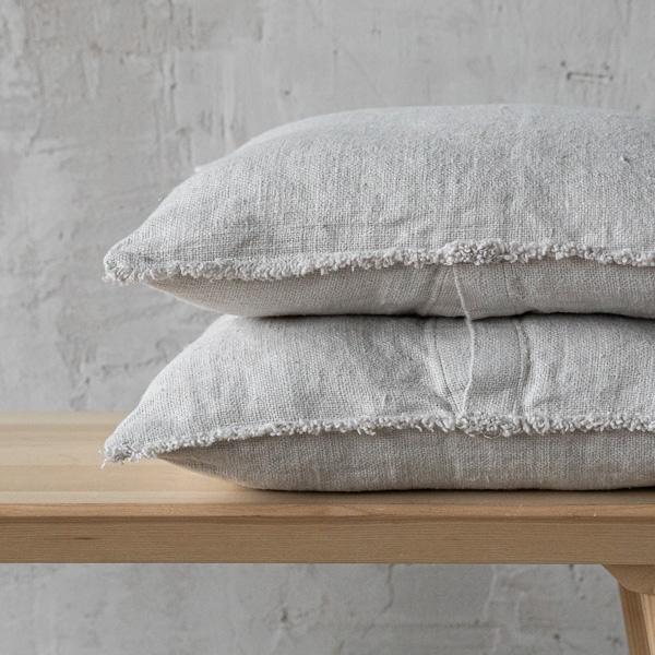 Linenme Silver Rustic Linen Cushion Cover With Fringes