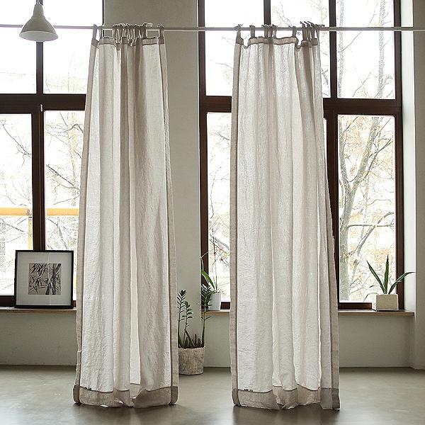 linenme Silver Stone Washed Linen Curtain Panel with Ties