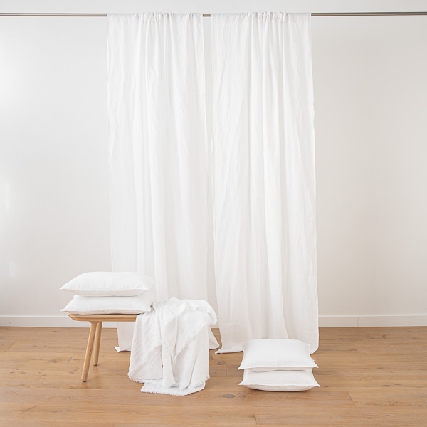 Linenme Single White Stone Washed Rod Pocked Linen Curtain Panel