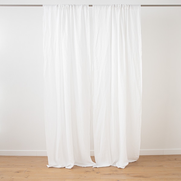 Linenme Single White Stone Washed Rod Pocked Linen Curtain Panel