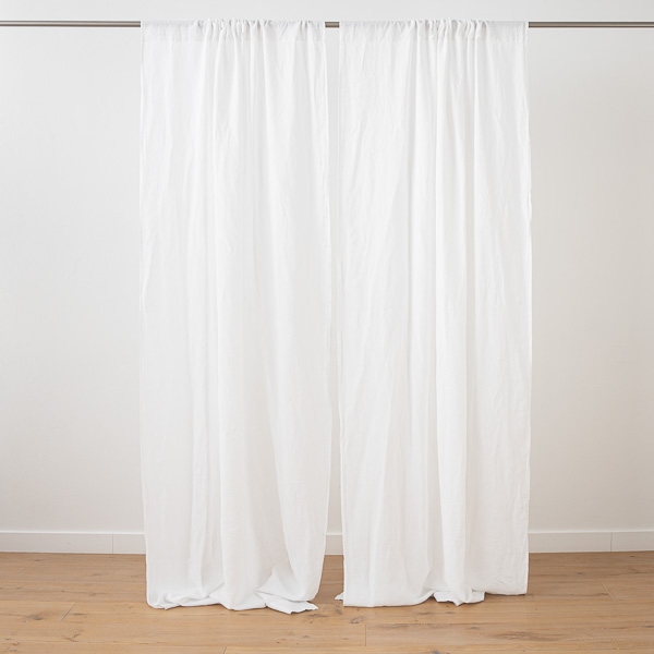 Linenme Single White Stone Washed Rod Pocked Linen Curtain Panel