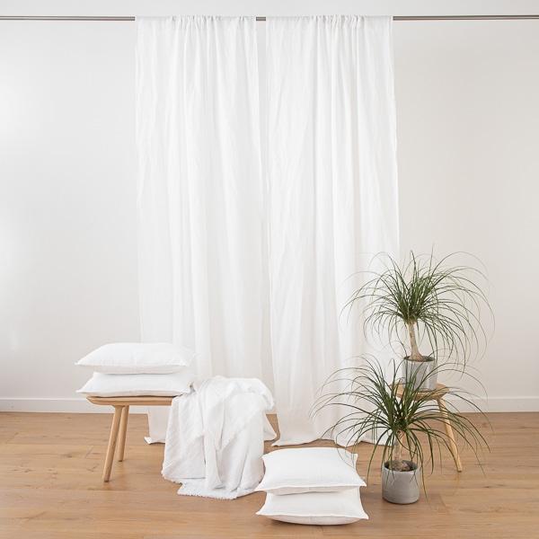 linenme Single White Stone Washed Rod Pocked Linen Curtain Panel