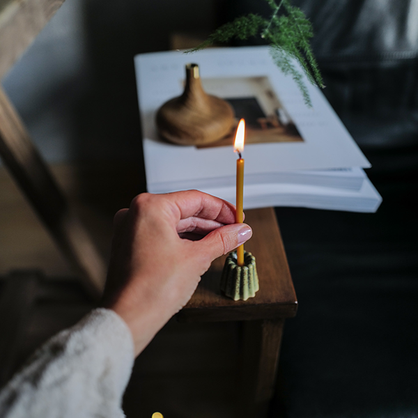 Linenme Small Porcelain Candle Holder Melange Green