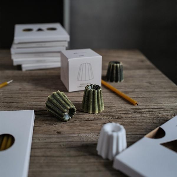 Linenme Small Porcelain Candle Holder Melange Green