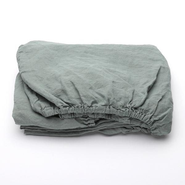 Linenme Spa Green Linen Deep Fitted Sheet Stone Washed