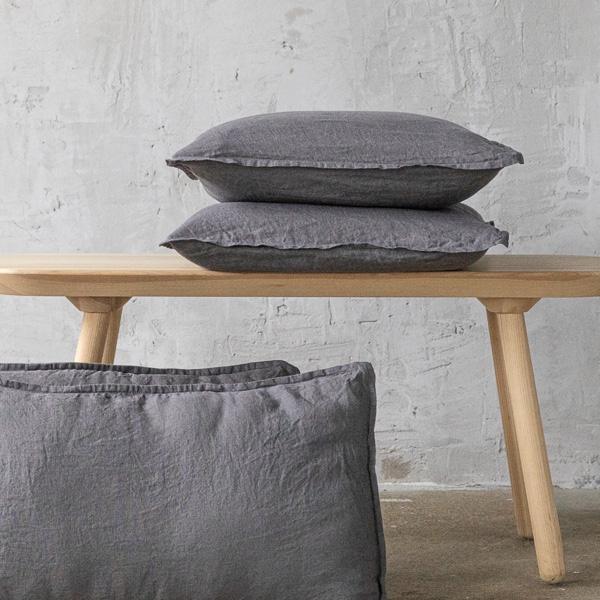 Linenme Steel Grey Linen Cushion Cover Stone Washed