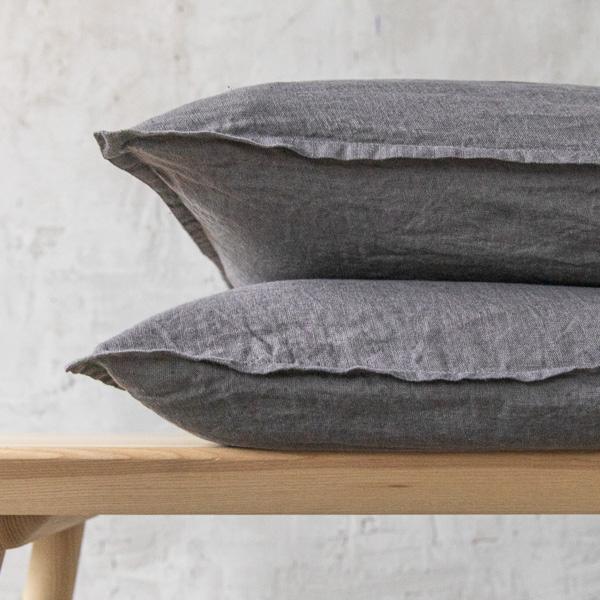 Linenme Steel Grey Linen Cushion Cover Stone Washed