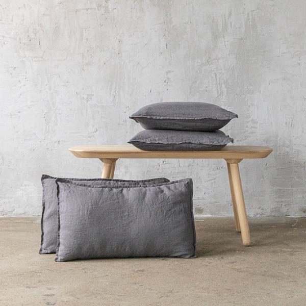 linenme Steel Grey Linen Cushion Cover Stone Washed