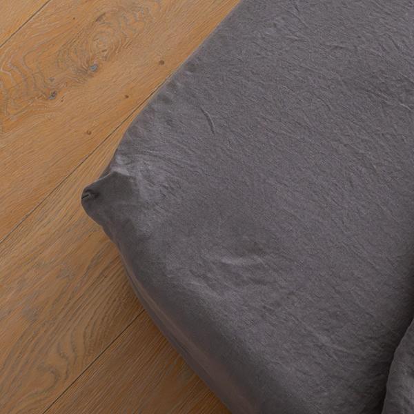 Linenme Steel Grey Linen Deep Fitted Sheet Stone Washed
