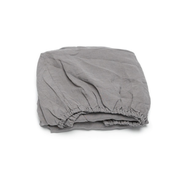 Linenme Steel Grey Linen Deep Fitted Sheet Stone Washed