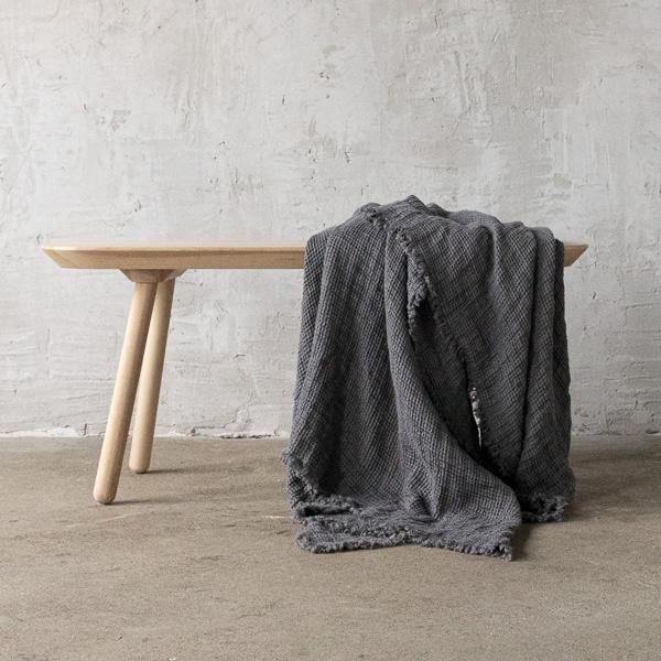Linenme Steel Grey Linen Throw With Fringes Washed Waffle