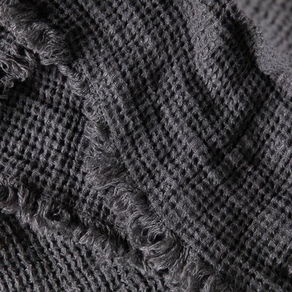 Linenme Steel Grey Linen Throw With Fringes Washed Waffle
