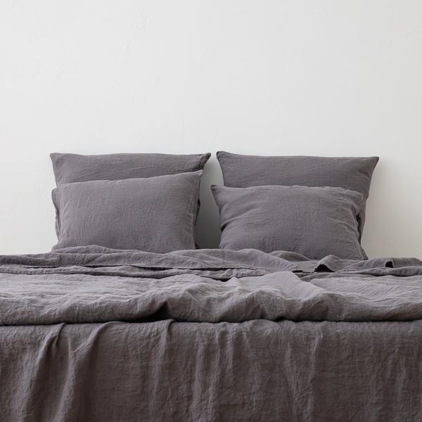 Linenme Steel Grey Stone Washed Bed Linen Flat Sheet