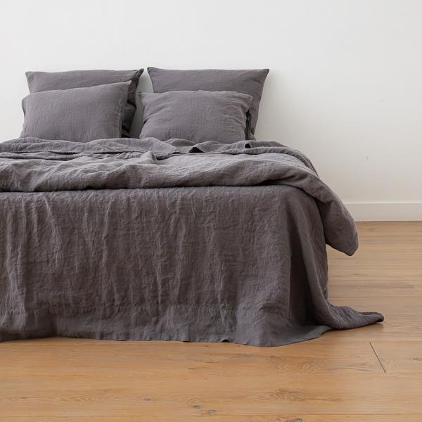 linenme Steel Grey Stone Washed Bed Linen Flat Sheet