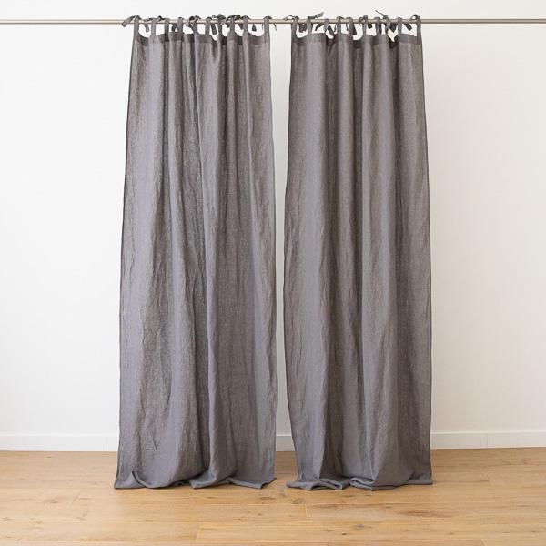 Linenme Steel Grey Stone Washed Linen Curtain Panel With Ties