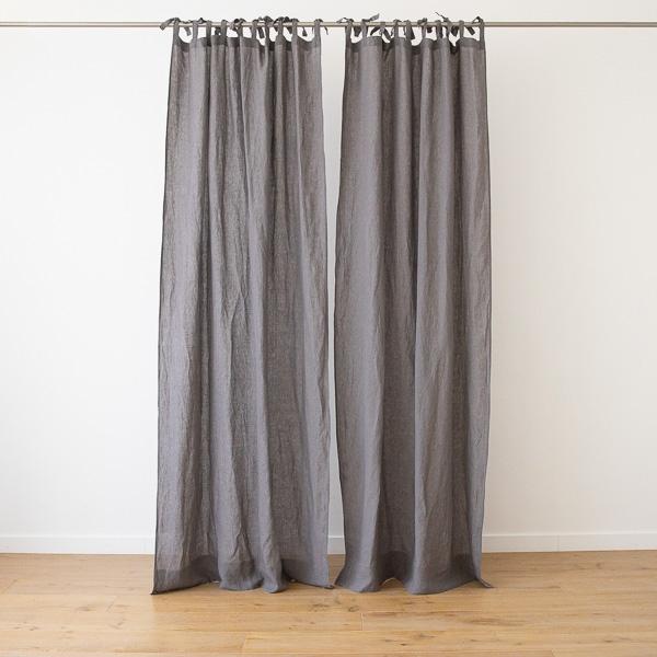 Linenme Steel Grey Stone Washed Linen Curtain Panel With Ties