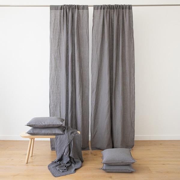 Linenme Steel Grey Stone Washed Linen Rod Pocket Curtain Panel